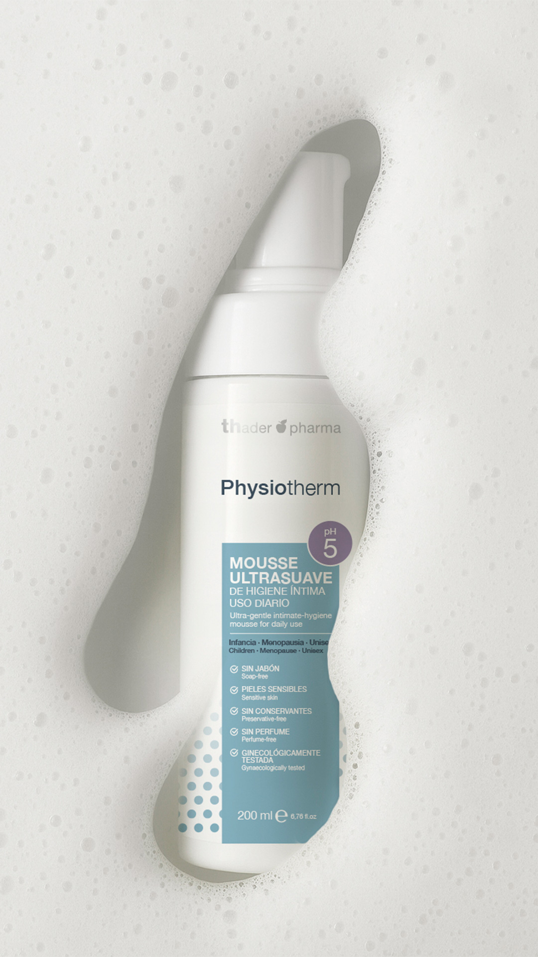 Mousse ultrasuave de higiene íntima Unisex pH 5 Physiotherm textura - Imagen 2