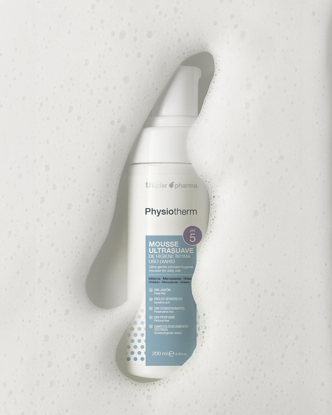 Mousse ultrasuave de higiene íntima Unisex pH 5 Physiotherm textura