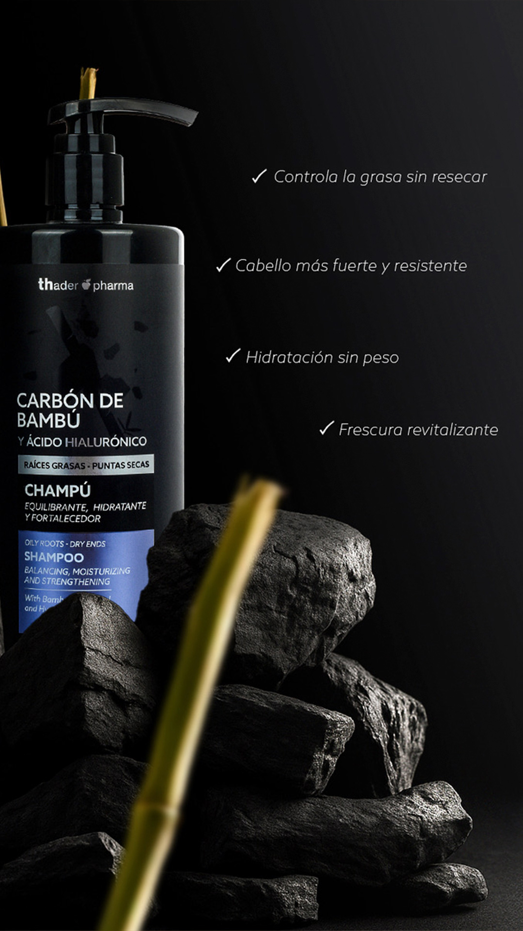 Champú equilibrante con Carbón de Bambú y Ácido Hialurónico: Beneficios - Imagen 2